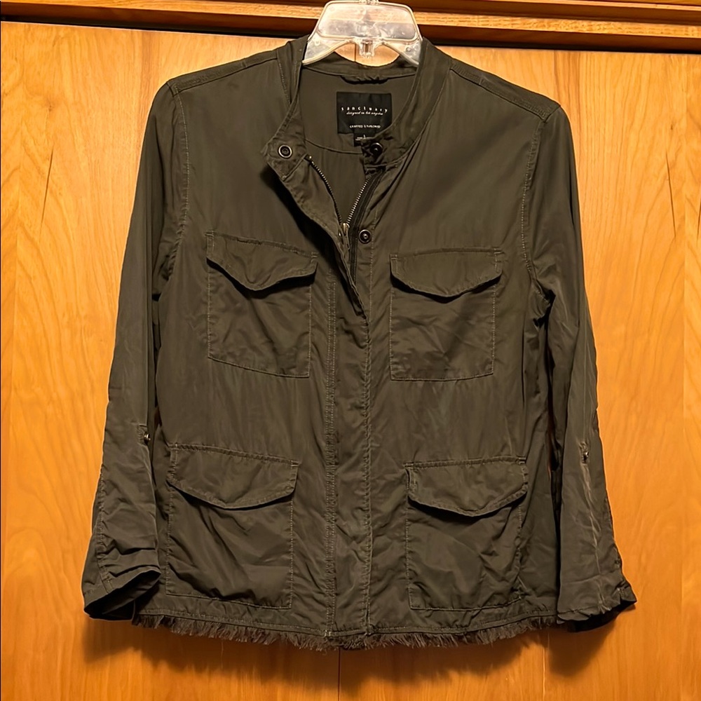 Sanctuary Olive Lightweight Shirt Jacket Adjustable Sleeve Length Size Large